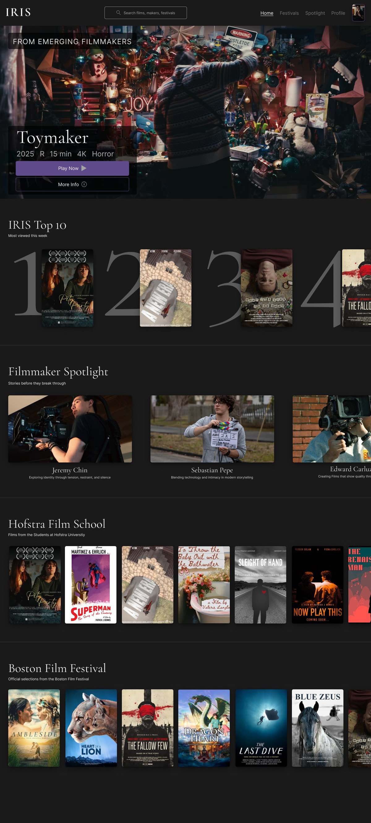 IRIS streaming platform homepage designed by Eden Glover