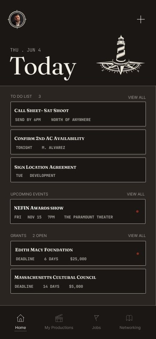 NEIFN app home screen with to-do list, events and grants